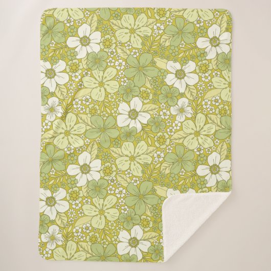 Pastel Green & Yellow Flower Pattern Sherpa Deken (Voorkant)