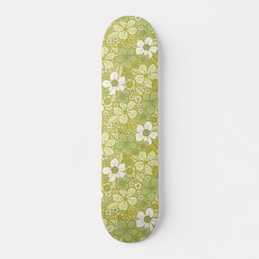 Pastel Green & Yellow Flower Pattern Skateboard (Voorkant)