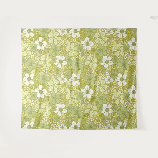 Pastel Green & Yellow Flower Pattern Wandkleed (Voorkant (horizontaal))
