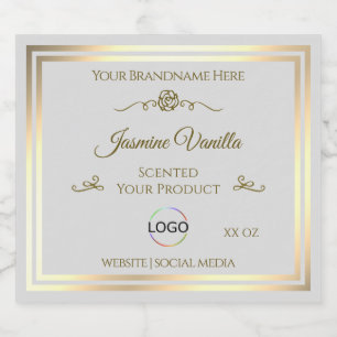 Pastel Grey Product Label met Goud Lijst en Logo Likeurfles Etiket