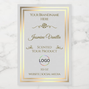 Pastel Grey Product Label met Goud Lijst en Logo Voedselcontainer Etiket