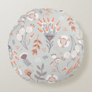 Pastel Grijs Sinaasappel Bloemen: Elegance Rond Kussen