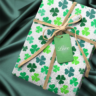 Pastel Groen 3 Blad Klaver Shamrock Boho Elegant Cadeaupapier