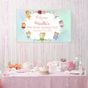 Pastel Groen Alle Ballerina Kat Kids Verjaardagsfe Spandoek