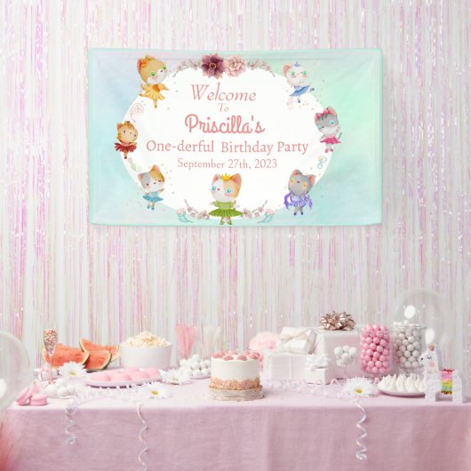 Pastel Groen Alle Ballerina Kat Kids Verjaardagsfe Spandoek (Feest)