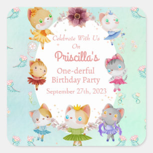 Pastel Groen Alle Ballerina Kat Kids Verjaardagsfe Vierkante Sticker