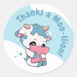 Pastel Groen Blauw Koe Wit Wolk Dank u Ronde Sticker