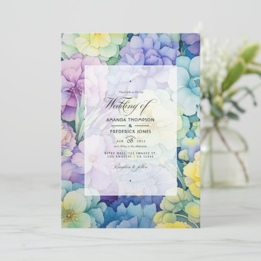 Pastel Groen, Boter Geel en Lavendel Bruiloft Kaart (Staand voorkant)