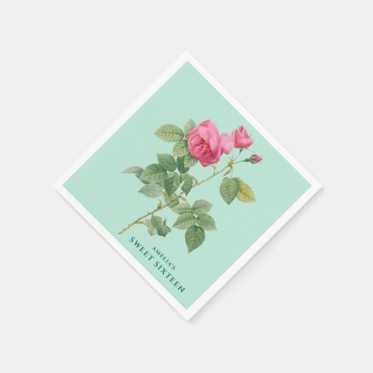 Pastel Groen en Roze Rose Botanisch Servet (Hoek)
