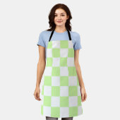 Pastel groen geruit gingham patroon schort (Gedragen)