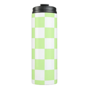 Pastel groen geruit gingham patroon thermosbeker