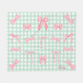 Pastel Groen Gingham Roze Bow Fleece Deken (Voorkant (Horizontaal))
