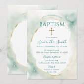 Pastel Groen Goud Kruis Doopsel Doop Kaart (Voorkant / Achterkant)