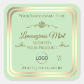 Pastel Groen Product Label Goud Lijst met Logo (Voorkant)