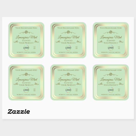 Pastel Groen Product Label Goud Lijst met Logo (Vel)