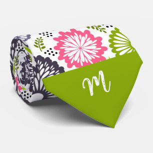 Pastel groen roze blauwgroen bloemen  Monogram Stropdas