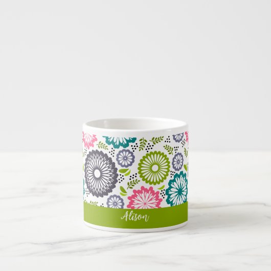 Pastel groen roze blauwgroen bloemetjes Bloemenna Espresso Kop (Voorkant)