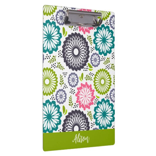 Pastel groen roze blauwgroen bloemetjes Bloemenna Klembord (Rechts)