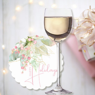 Pastel Groen Roze Goud Poinsettia Holiday Scallop Kartonnen Onderzetters