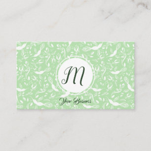 Pastel Groene Bloemvogels Trendy Monogram Initals Visitekaartje