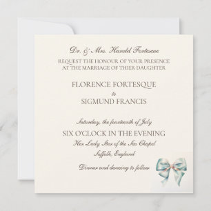 Pastel Groene Boog  jaren 1940 Bruiloft Uitnodigin Kaart