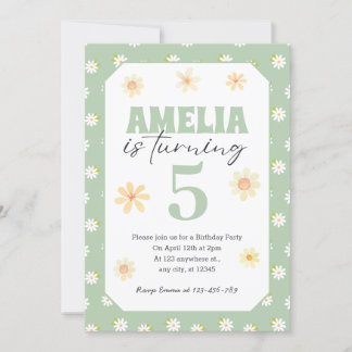 Pastel Groene Daisy Verjaardag uitnodiging Alle le