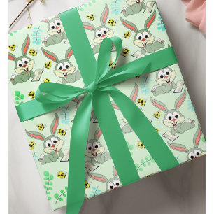 Pastel Groene Paashaas Konijnenveer Kleur Schattig Cadeaupapier