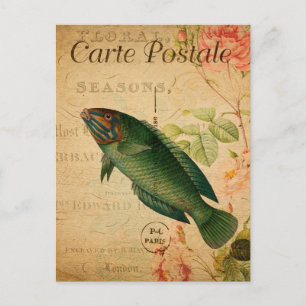 pastel groene reuzenvis Floral Frans Briefkaart