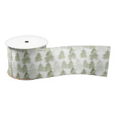 Pastel Groene Waterverf Kerstboom Patroon Lint (Spoel)