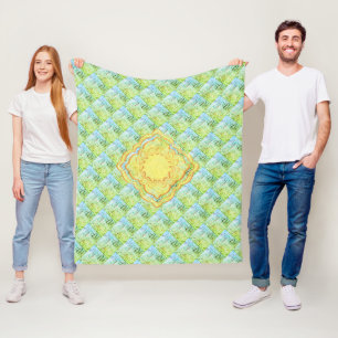 Pastel Groenen en gouden medaillons Abstracte kuns Fleece Deken