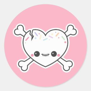 Pastel Grunge Cute Heart Skull Ronde Sticker