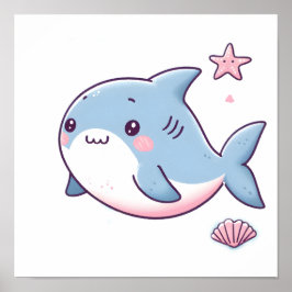 Pastel haai ontwerp, zachte kleur haai kunst poster