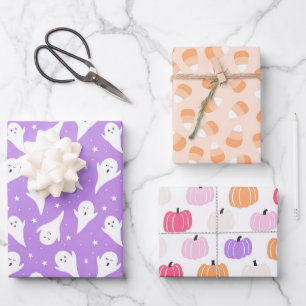 Pastel Halloween Baby Geesten Pompoenen Lavendel Inpakpapier Vel