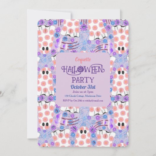 Pastel Halloween Floral Ghosts Kaart (Voorkant)