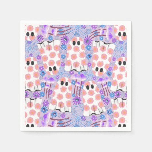 Pastel Halloween Floral Ghosts Servet (Voorkant)