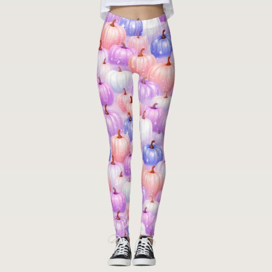 Pastel Halloween Pumpkin Sparkle Leggings (Voorkant)