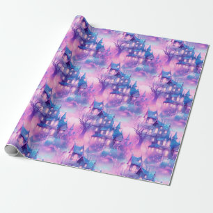 Pastel Halloween Purples en Pinks Spooky House Cadeaupapier