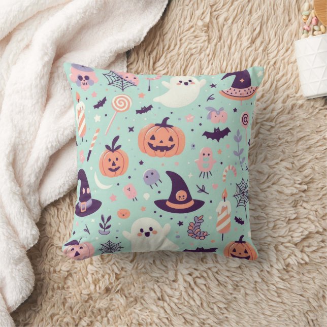 Pastel Halloween Spooky Pattern Kussen (Deken)