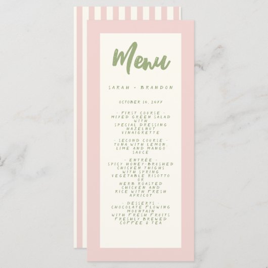 Pastel Handschrift Pinky Retro Bruiloft Menu (Voorkant / Achterkant)