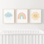Pastel Happy Rainbow Sun Cloud Girl Nursery Décor<br><div class="desc">Ajoutez une touche finale à l'espace de votre petit avec cet ensemble de 3 empreintes de nuages heureux,  arc-en-ciel et de pépinière solaires.</div>