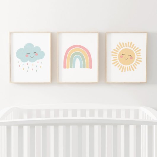 Pastel Happy Rainbow Sun Cloud Meisje Kinderkamer Muurkunst Sets