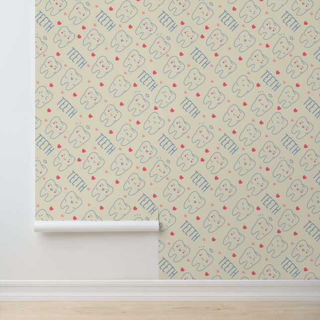 Pastel Happy Teeth Pattern Behang (Applicatie)