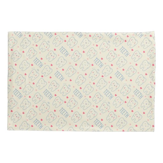 Pastel Happy Teeth Pattern Kussensloop (Achterkant-Links)