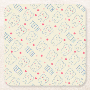 Pastel Happy Teeth Pattern Vierkante Kartonnen Onderzetter