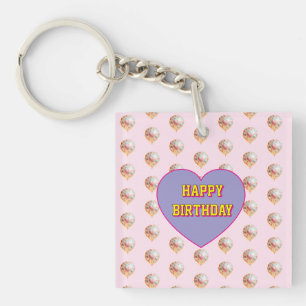Pastel Hart Ballon Gelukkige Verjaardag Ontwerp Sleutelhanger
