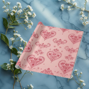 Pastel Hart Motieven Delicate Bloem Romantische St Cadeaupapier