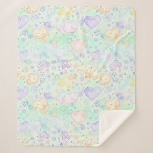 Pastel Harten & Wolken Watercolor Droom (2) Sherpa Deken