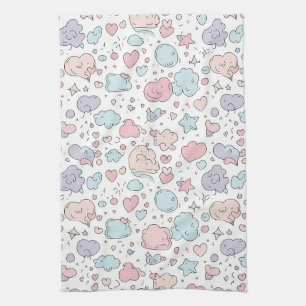 Pastel Harten & Wolken Watercolor Droom (5) Theedoek