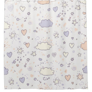 Pastel Harten & Wolken Watercolor Droom (7) Douchegordijn