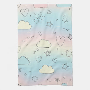 Pastel Harten & Wolken Watercolor Droom (8) Theedoek